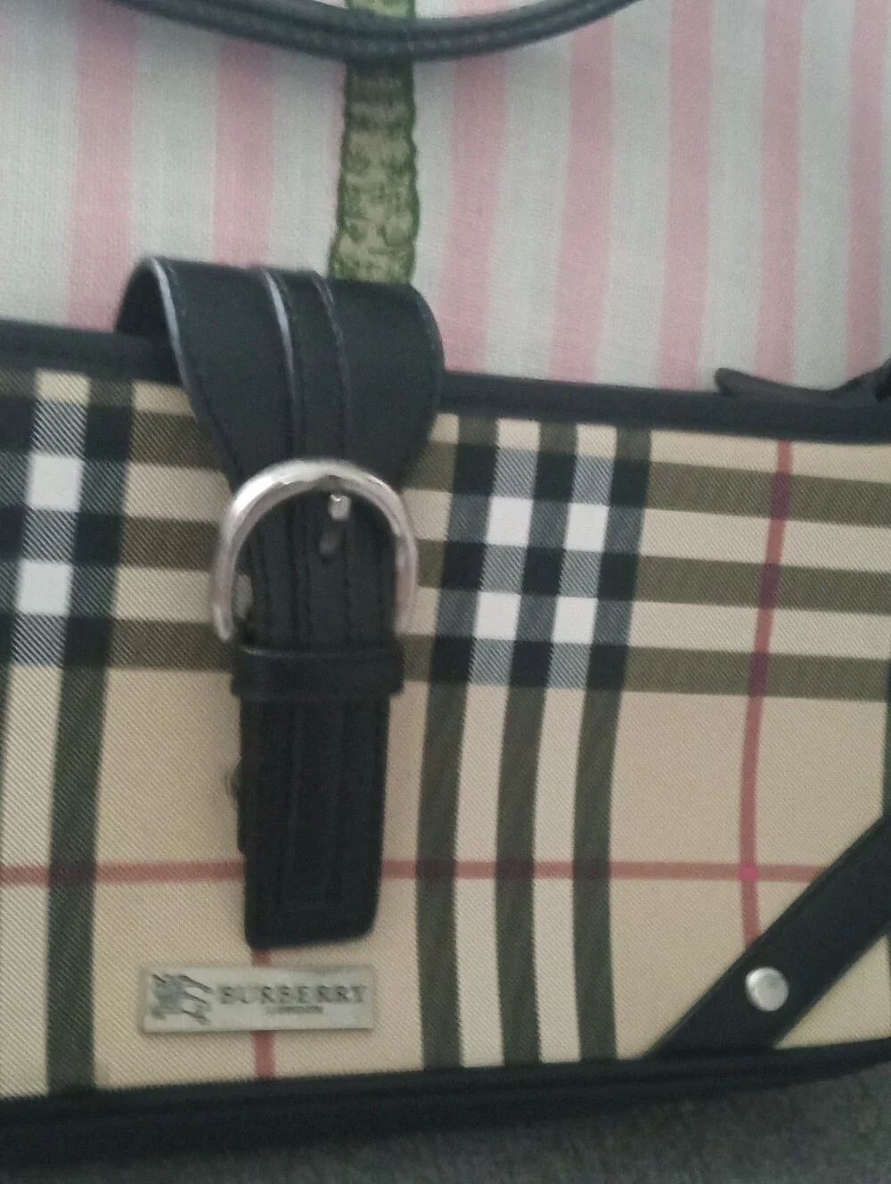 Burberry Beige and Black Plaid Shoulder Bag with Buckle Detail
